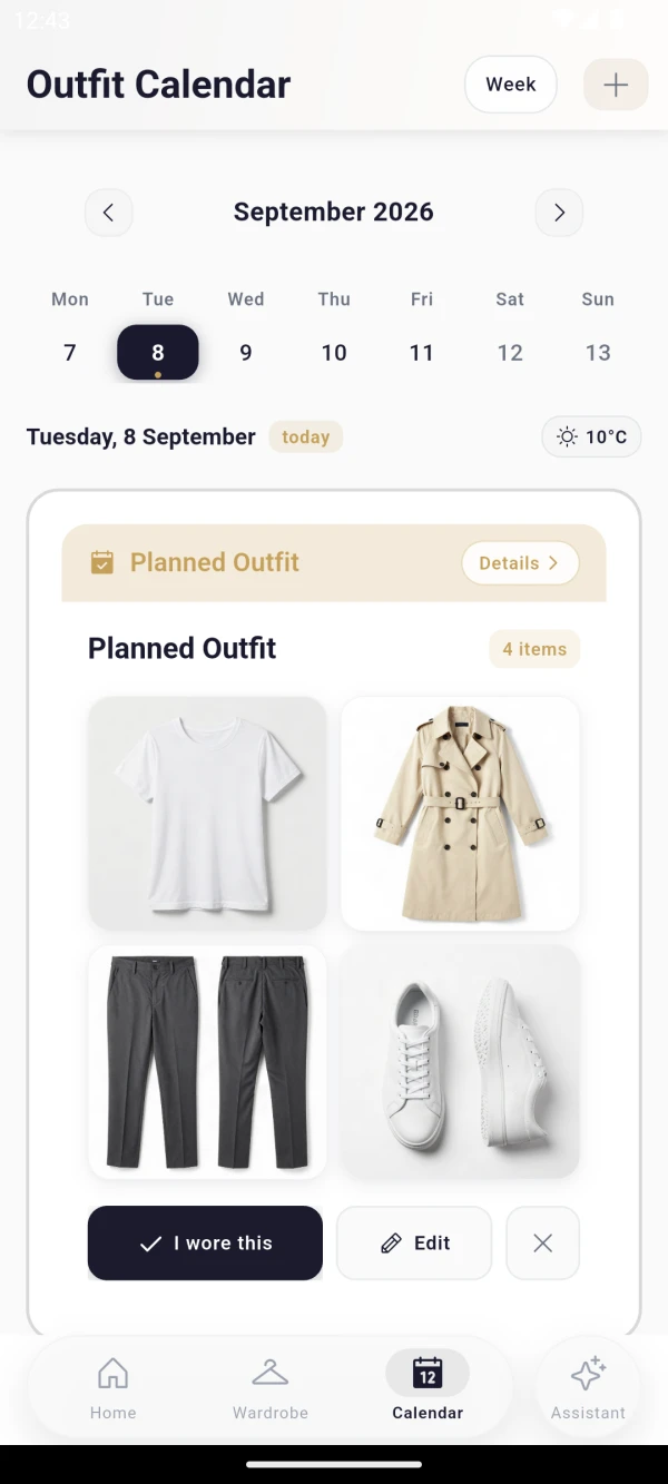 Weekly Outfit Calendar